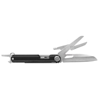 a black and silver pocket knife on a white background