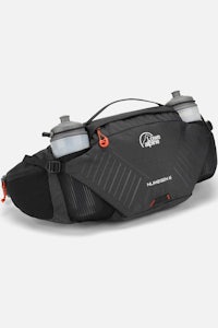 a black fanny pack with two water bottles